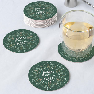 Dessous-de-verre Rond En Papier Paix sur Terre   Hunter Green Holiday