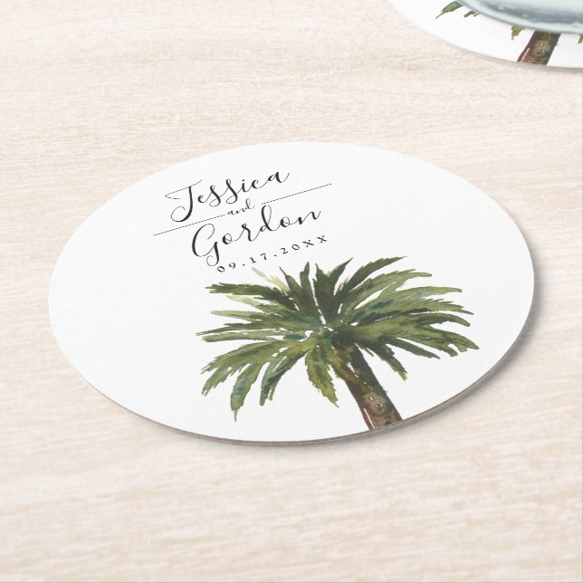 Dessous-de-verre Rond En Papier Palm Dusty | Plage (Incliné)