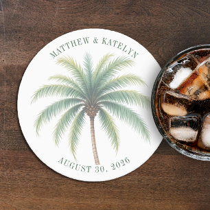 Dessous-de-verre Rond En Papier Palm Tree Island Destination Mariage vert