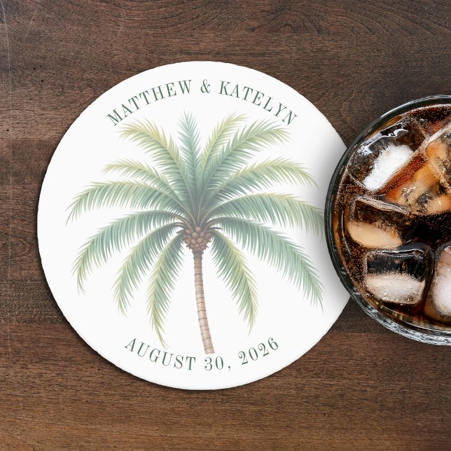 Dessous-de-verre Rond En Papier Palm Tree Island Destination Mariage vert (Palm Tree Island Destination Green Wedding Round Paper Coaster
)