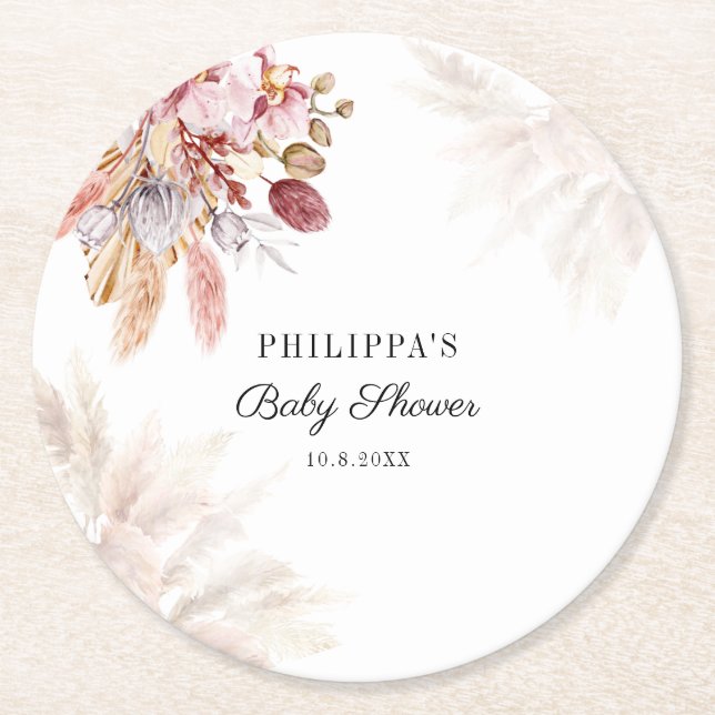 Dessous-de-verre Rond En Papier Pampas Grass Boho Girl Baby shower (Devant)