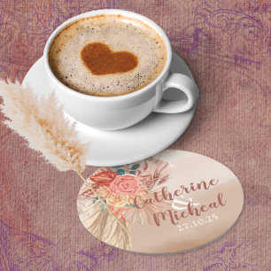 Dessous-de-verre Rond En Papier Pampas Grass Terracotta Boho Chic Wedding Party