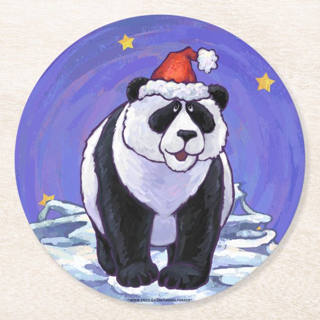 Dessous-de-verre Rond En Papier Panda Bear Noël (Devant)