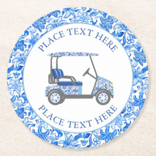 Dessous-de-verre Rond En Papier Panier de golf Fleurs Bleues & Blanches Prépa