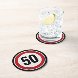Dessous-de-verre Rond En Papier Panneau de Limite de Vitesse 50e Anniversaire - TO