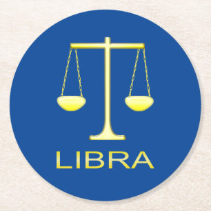 Dessous-de-verre Rond En Papier Panneau étoile Balance dorée de Libra