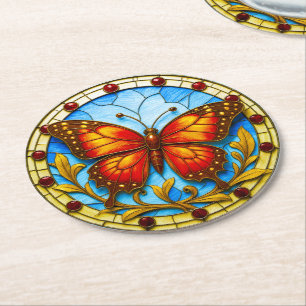 Dessous-de-verre Rond En Papier Papillon de vitrail