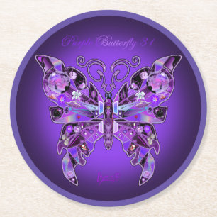 Dessous-de-verre Rond En Papier Papillon Violet 31