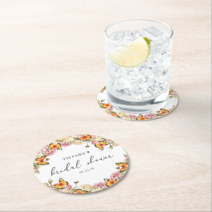 Dessous-de-verre Rond En Papier Papillons modernes Fête des mariées de pivoines ro