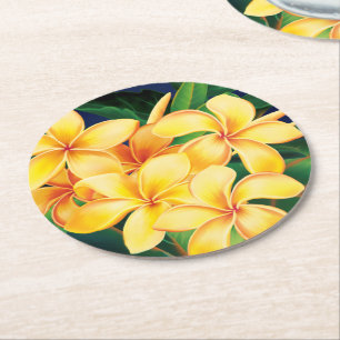 Dessous-de-verre Rond En Papier Paradis tropical Plumeria Hawaï