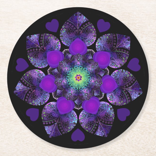 Dessous-de-verre Rond En Papier Parapluie violet & coeurs .7 (Devant)