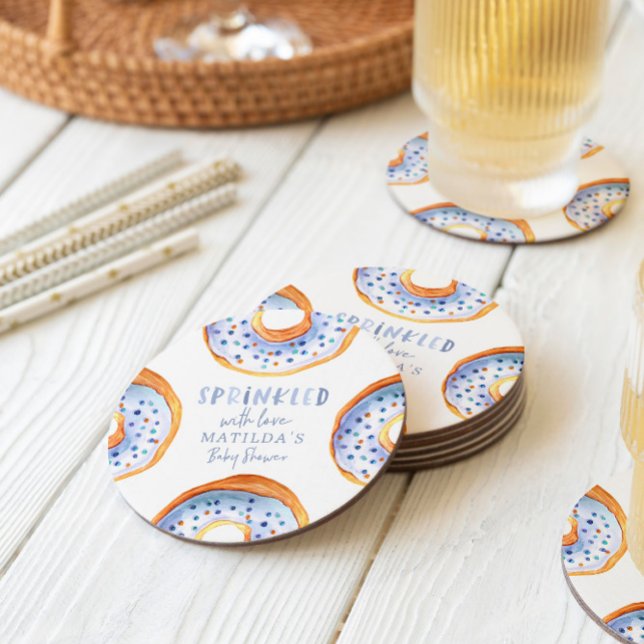 Dessous-de-verre Rond En Papier Parsemé de baby shower beigne rose d'amour (Créateur téléchargé)