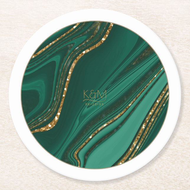Dessous-de-verre Rond En Papier Parties scintillant Abstraite Strata Mariage Green (Devant)