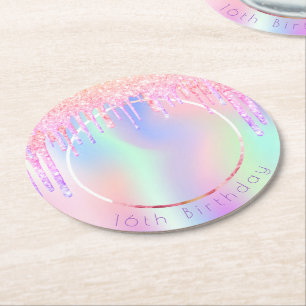 Dessous-de-verre Rond En Papier Parties scintillant arc-en-ciel d'anniversaire gou