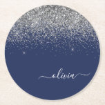 Dessous-de-verre Rond En Papier Parties scintillant bleue Silver Navy Girl Monogra<br><div class="desc">Parties scintillant à étincelles bleu marine et argent  Script Monogramme Nom Dessous de verre papier. Cela fait le cadeau parfait de remise de diplômes,  anniversaire,  mariage,  douche nuptiale,  anniversaire,  baby shower ou bachelorette pour quelqu'un qui aime le luxe glam et les styles chic.</div>