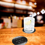 Dessous-de-verre Rond En Papier Parties scintillant en argent noir mariage<br><div class="desc">Un arrière - plan noir élégant. Décoré de parties scintillant en faux argent,  pétillant. Personnalisez et ajoutez vos noms et une date.</div>