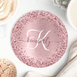 Dessous-de-verre Rond En Papier Parties scintillant en métal brossé rose pâle Nom<br><div class="desc">Personnalisez facilement ce design dessous de verre chic branché avec une jolie parties scintillant brillante rose vif sur un arrière - plan métallique brossé rose vif.</div>