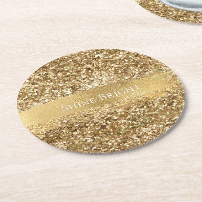 Dessous-de-verre Rond En Papier Parties scintillant Gold Sparkle       (Incliné)