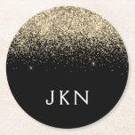 Dessous-de-verre Rond En Papier Parties scintillant Noir Or Nom de fille Initiales<br><div class="desc">Parties scintillant à étincelles noir et or Dessous de verre de papier de nom Monogramme de . Cela fait le cadeau parfait de remise de diplômes,  anniversaire,  mariage,  douche nuptiale,  anniversaire,  baby shower ou bachelorette pour quelqu'un qui aime le luxe glam et les styles chic.</div>