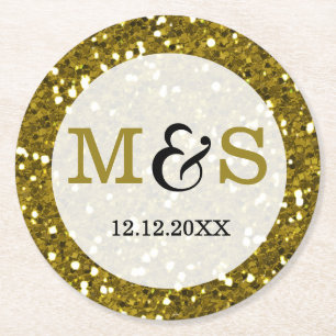 Dessous-de-verre Rond En Papier Parties scintillant or tendance Monogramme Mariage