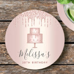 Dessous-de-verre Rond En Papier parties scintillant rose de gâteau or gouttes élég<br><div class="desc">Détendez-vous avec votre boisson préférée et protégez vos meubles avec ces dessous de verre en papier de marque simples, modernes, girly et élégants. Un gâteau rose à 2 couches, une élégante typographie de scénario et des gouttes de parties scintillant, un rose en or faux métallique, un arrière - plan à...</div>