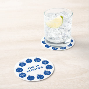 Dessous-de-verre Rond En Papier Passover Les 10 Plagues Seder Bleu et Blanc