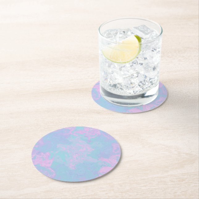 Dessous-de-verre Rond En Papier Pastel marbré (En situation)