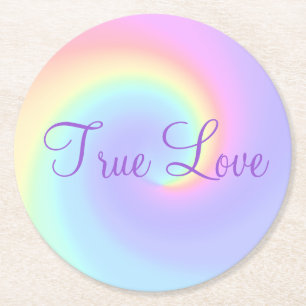 Dessous-de-verre Rond En Papier Pastel Rainbow Swirl Mariage lesbien