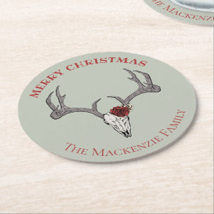 Dessous-de-verre Rond En Papier Pays Joyeux Xmas Renne Cerf Antlers