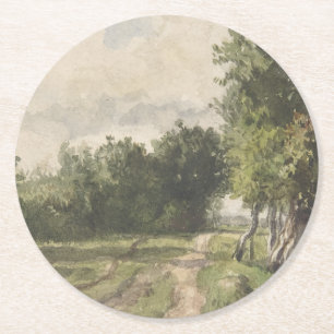 Dessous-de-verre Rond En Papier Paysage aquarelle du chemin - Troyon constant