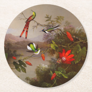 Dessous-de-verre Rond En Papier Paysage tropical avec dix colibris