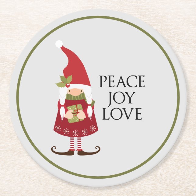 Dessous-de-verre Rond En Papier Peace Jove Love Girl Gnome Holiday (Devant)