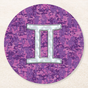 Dessous-de-verre Rond En Papier Pearl Like Gemini Zodiac Sign on Digital Camo