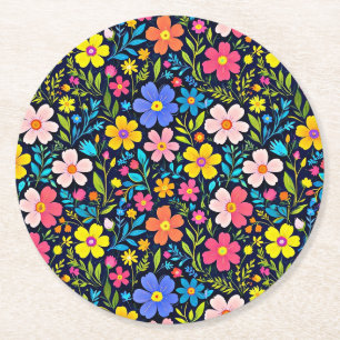 Dessous-de-verre Rond En Papier Peinture numérique florale motif fleurs