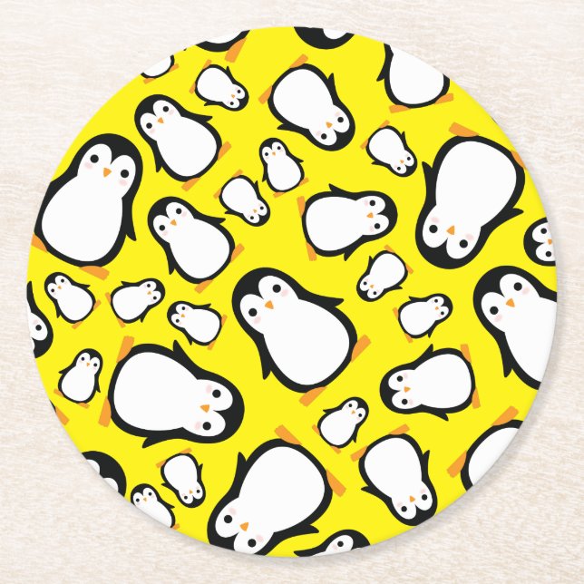 Dessous-de-verre Rond En Papier Penguin Cute Hiver 1er anniversaire Dessous de ver (Devant)