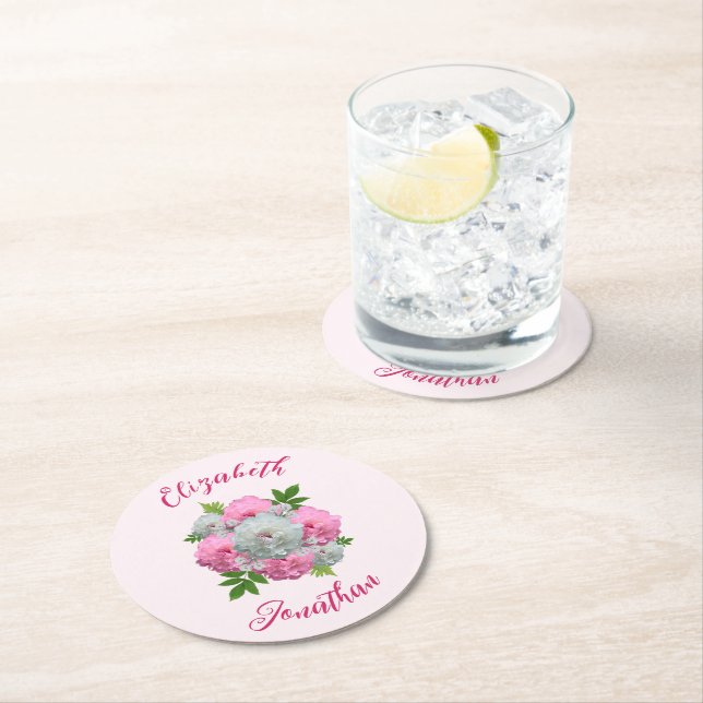 Dessous-de-verre Rond En Papier Peony Bouquet Mariage (En situation)