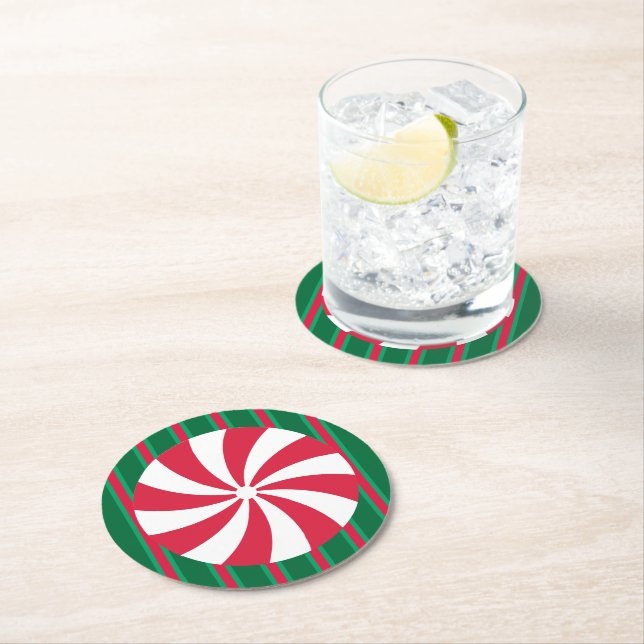 Dessous-de-verre Rond En Papier Pepperment de Noël (En situation)