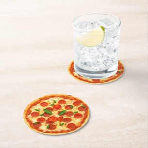 Dessous-de-verre Rond En Papier Pepperoni Pizza réaliste
