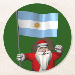 Dessous-de-verre Rond En Papier Père Noël Avec L'Ensigne D'Argentine