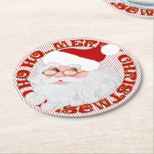 Dessous-de-verre Rond En Papier Père Noël Face Circle Rouge Frappe-ROUND DESSOUS D