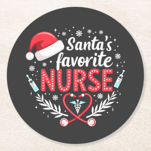 Dessous-de-verre Rond En Papier Père Noël Infirmière préférée Noël Infirmière