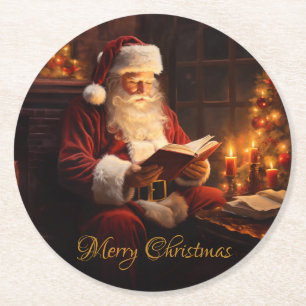 Dessous-de-verre Rond En Papier Père Noël vintage Lecture d'un livre