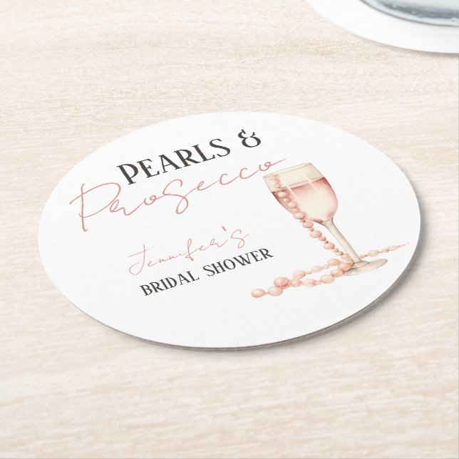 Dessous-de-verre Rond En Papier Perles & Prosecco Fard Rose Enterrement de Vie de  (Incliné)