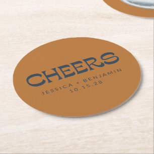 Dessous-de-verre Rond En Papier Personnalisé Cheveux Cuivre Marine Bleu Mariage mo