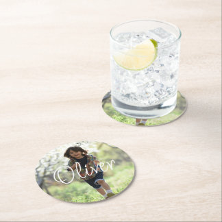Dessous-de-verre Rond En Papier Personnalisé garçon photo anniversaire mignon
