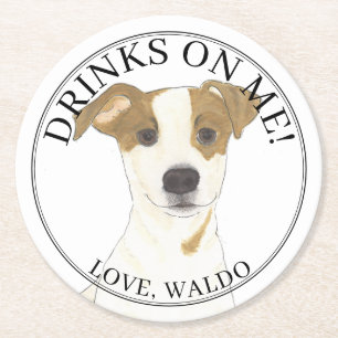 Dessous-de-verre Rond En Papier Personnalisé Jack Russell Terrier Mariage