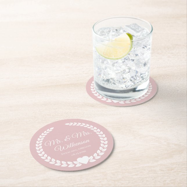 Dessous-de-verre Rond En Papier Personnalisé Mr & Mrs Bride et Groom Newlyted (En situation)