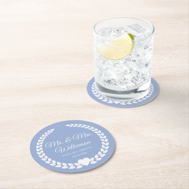 Dessous-de-verre Rond En Papier Personnalisé Mr & Mrs Bride et Groom Newlyted (En situation)