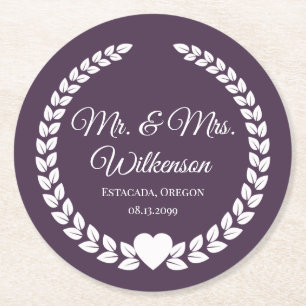 Dessous-de-verre Rond En Papier Personnalisé Mr & Mrs Bride et Groom Newlyted