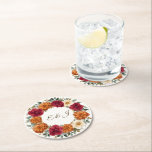 Dessous-de-verre Rond En Papier Personnalisé Rustic Fall Floral Mariage<br><div class="desc">Protégez vos tables avec style grâce à ces dessous de verre en papier mariages à fleurs d'automne personnalisées. Doté d'une aquarelle ronde aux roses bordeaux, dahlias orange brûlé, chrysanthèmes crème, verdure d'eucalyptus, chaque dessous de verre dispose d'un centre vide prêt pour vos initiales. Parfait pour ajouter une touche d'élégance à...</div>